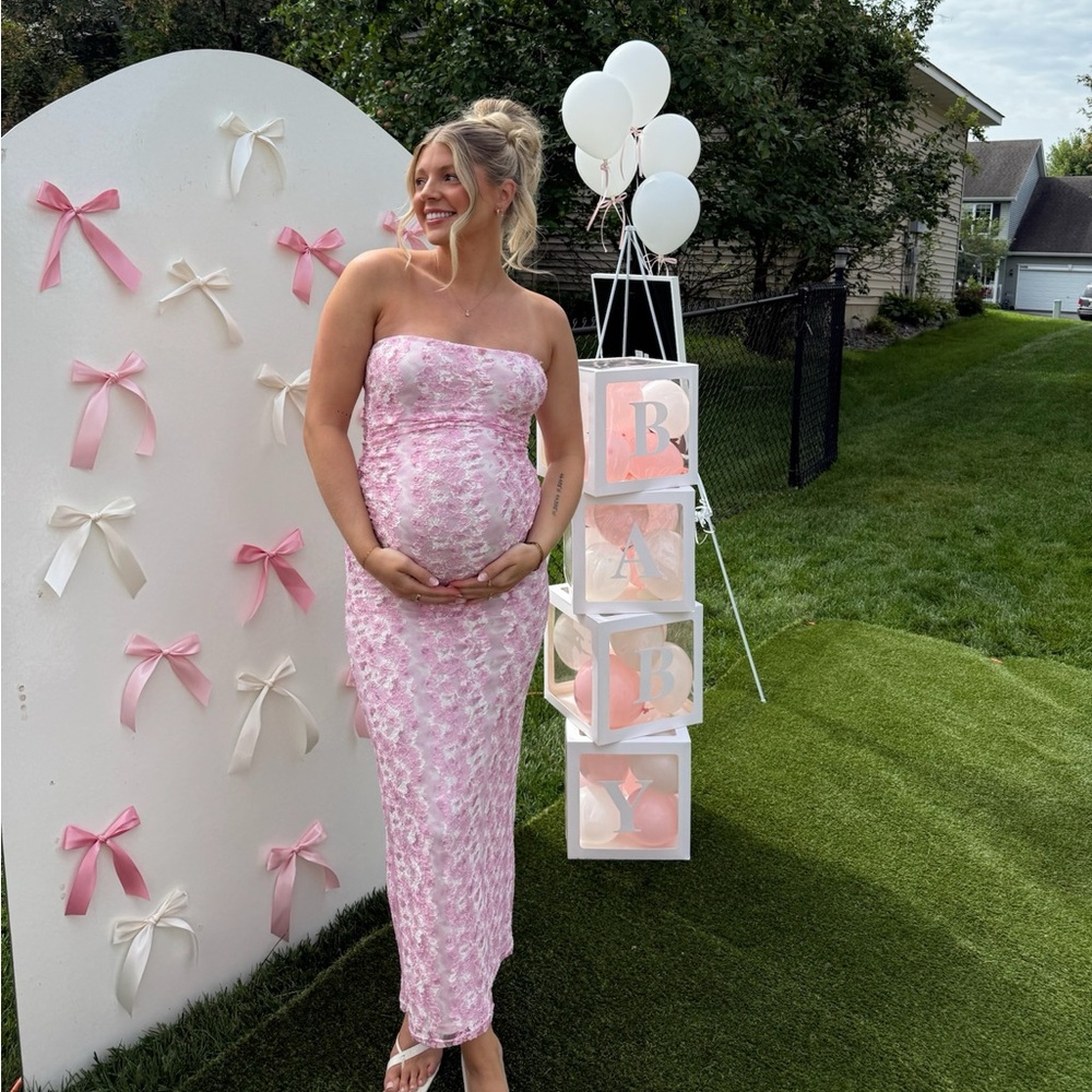Beginning Boutique Imogen Pink Floral Print Strapless Maxi Dress